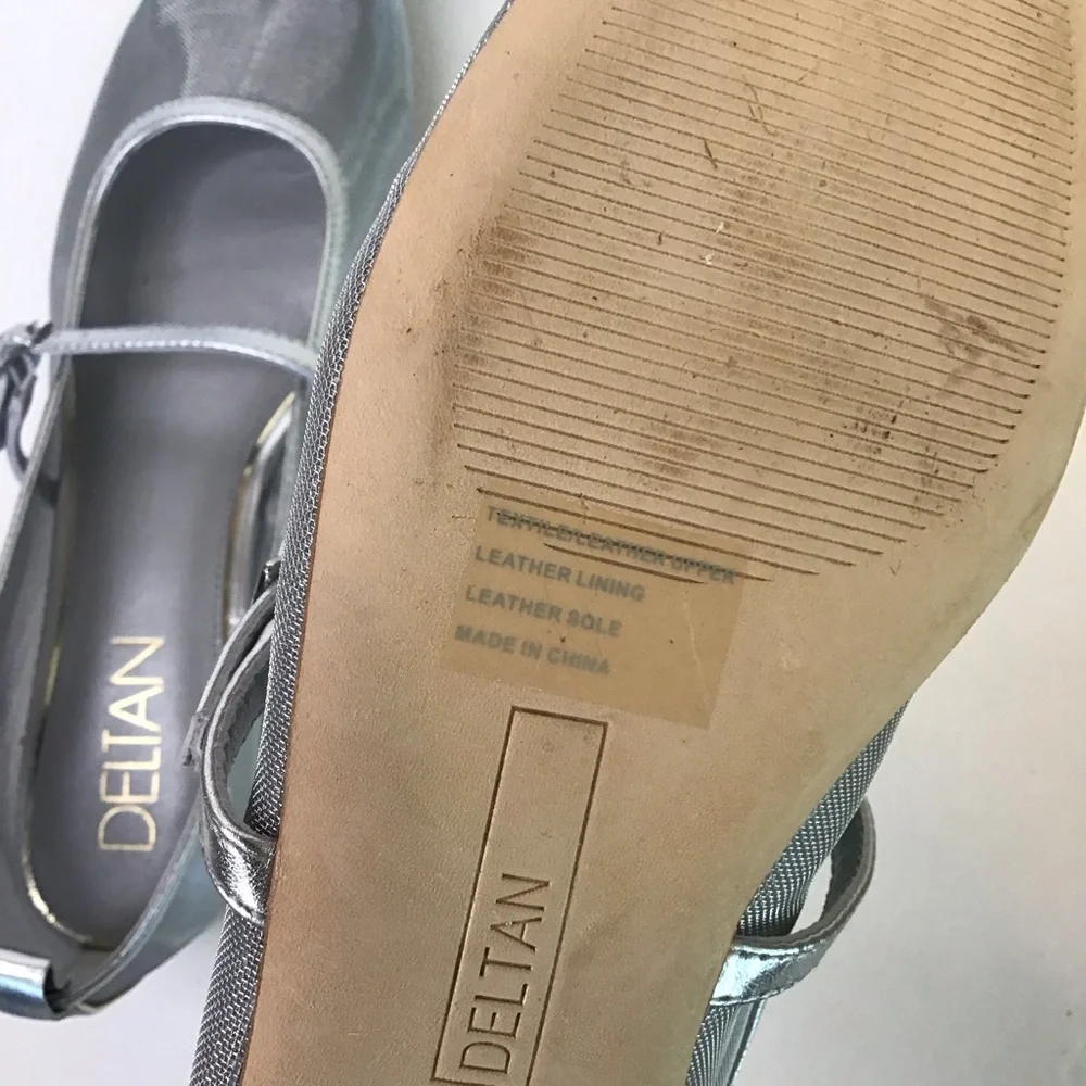 DELTAN Women's Shimmering Silver Mesh Maven Mesh Mary Jane Dress Flats 9.5 NEW